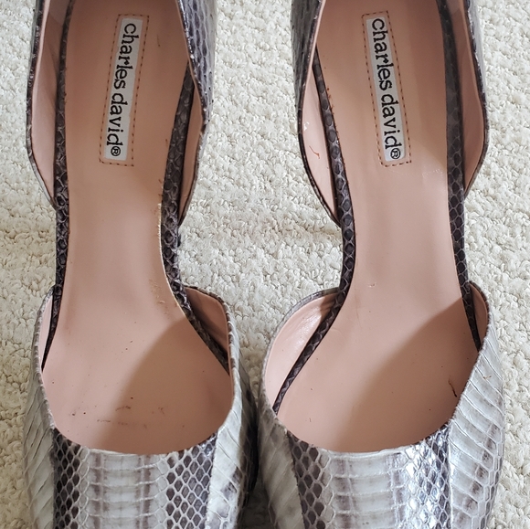 Charles David Blk/Wht/Grey Skin Peep Toe Shoes - Picture 2 of 5